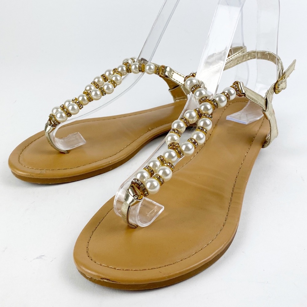 Olivia Pearl & Gold Thong Sandal 6.5 J544